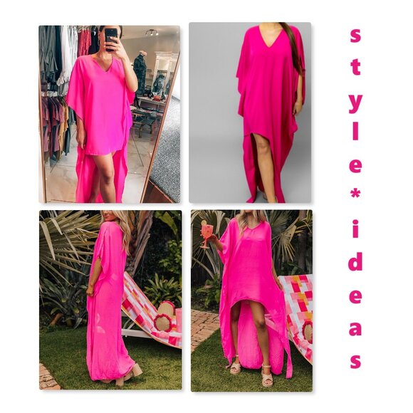 Adrienne Hot Fluorescent Pink High Low Dress Coverup Top Sz S - Picture 10 of 13